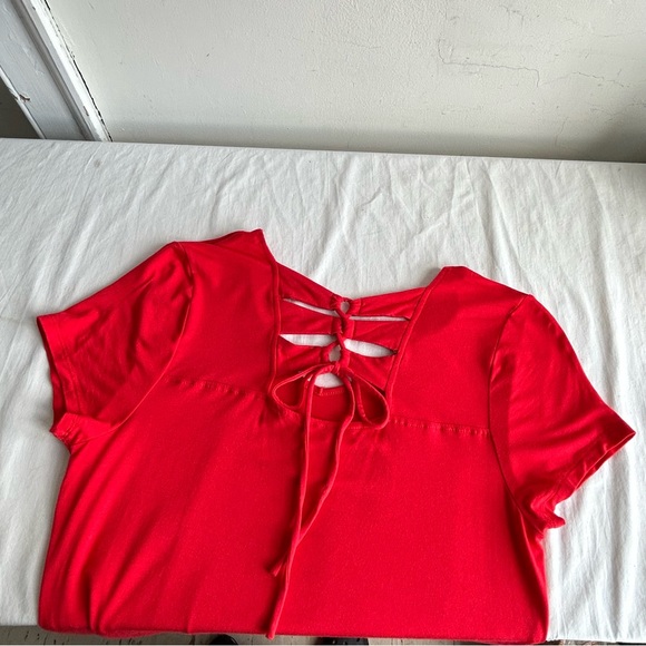 Chico's Laced up Red Stretch Knit Dress Handkerchief Hem - Picture 6 of 10